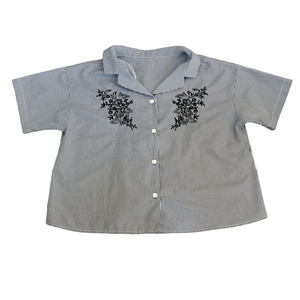 INGNI Women’s Black and White Checkered Shirt with Floral Design